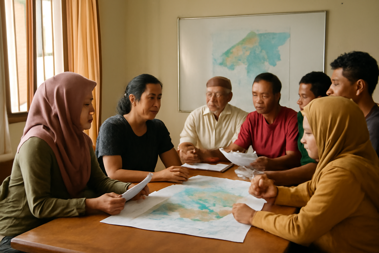 Warga berkumpul dalam pertemuan komunitas untuk membahas rencana aksi sosial